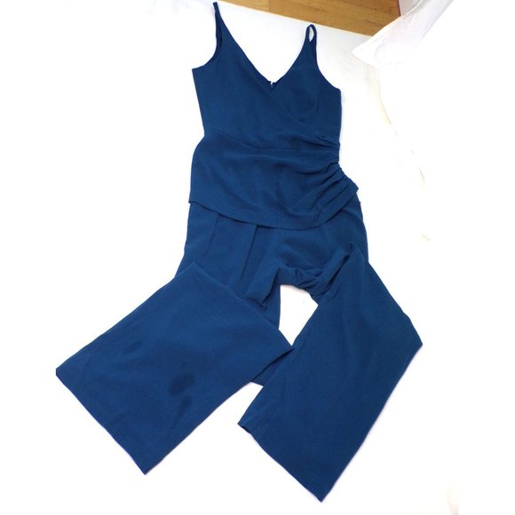🆕 DRESS THE POPULATION Sam Ruched Jumpsuit Peacock Blue Large 10-12 - Picture 5 of 8